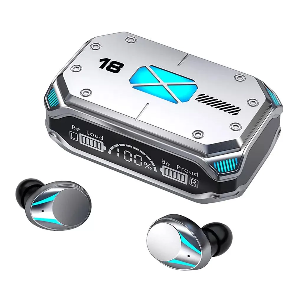 NShi NShi Wireless Earbuds Bluetooth 5.3 IPX6 1200mAh Case gun grey silver — product photo