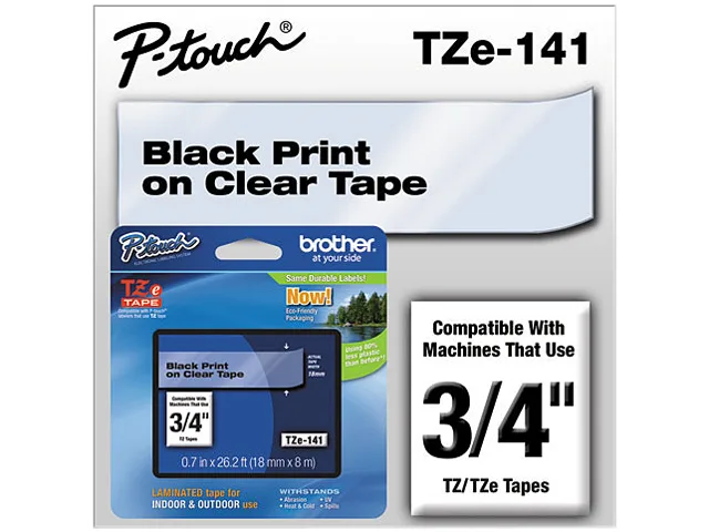 Brother Brother TZE141 POS Accessory Tape 0.75" Black on Clear 18mm x 8m — product photo