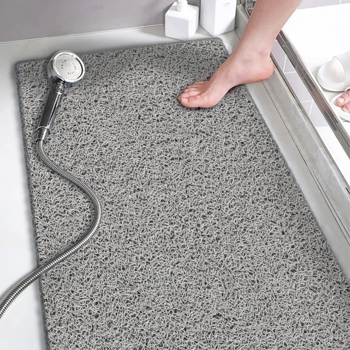  godehone PVC Loofah Bath Mat 15.7×36 Inch Grey — product photo