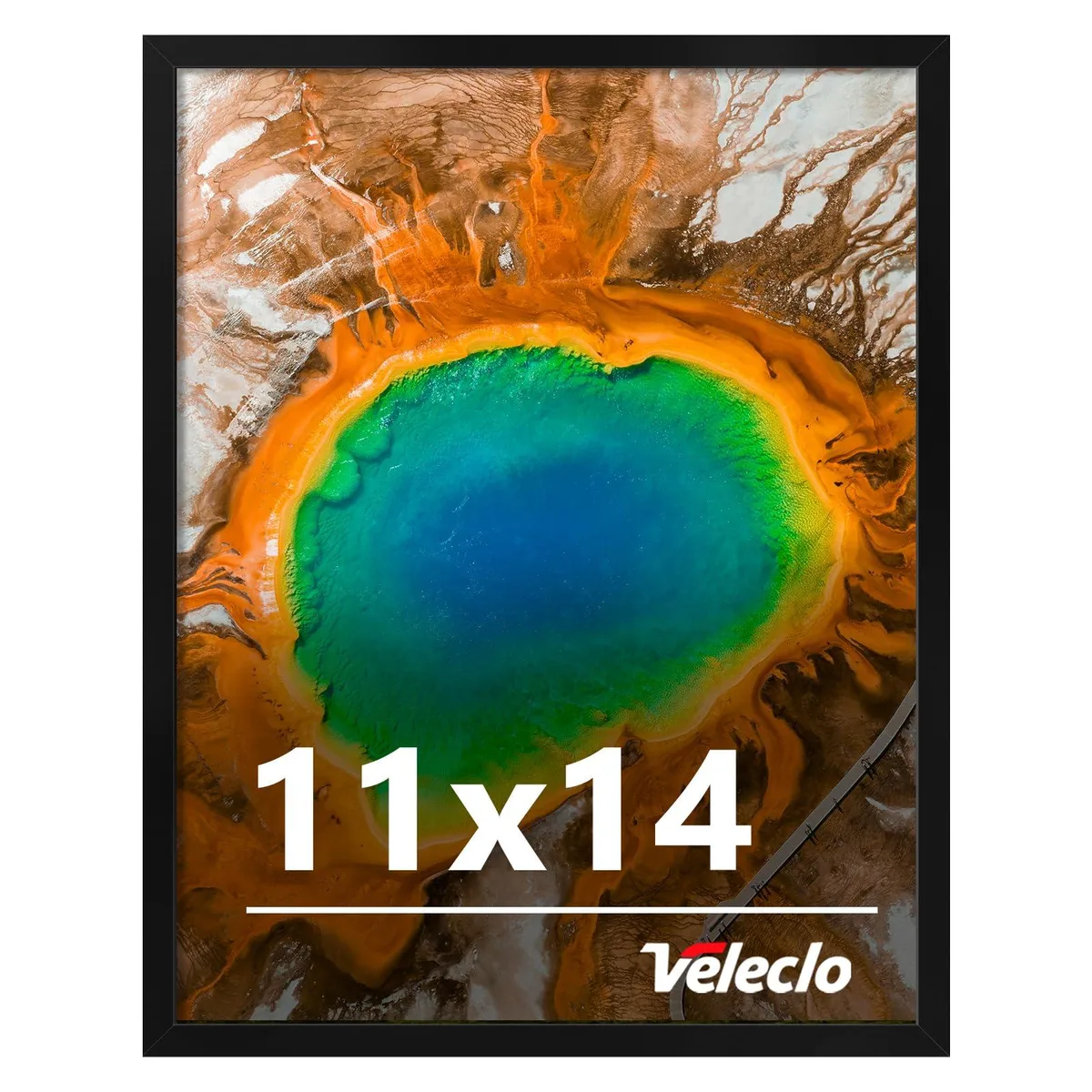 Black plastic 11 by 14 inch flat frame with shatter resistant plexiglass