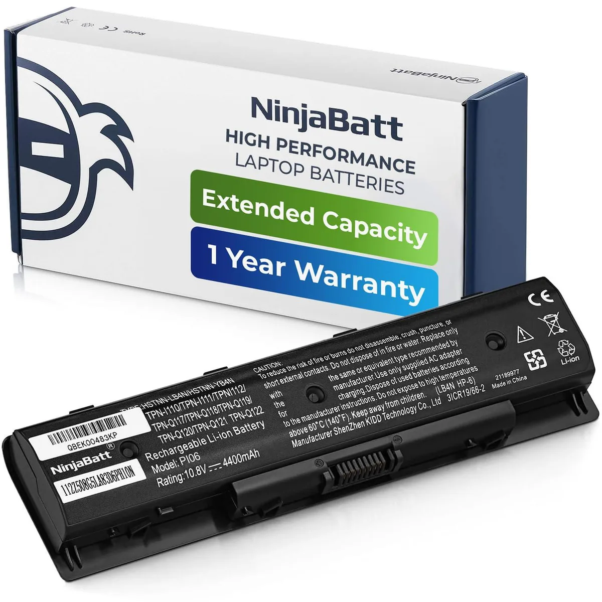  Ninjabatt PI06 6 cell 4400mAh 10.8V laptop battery — product photo