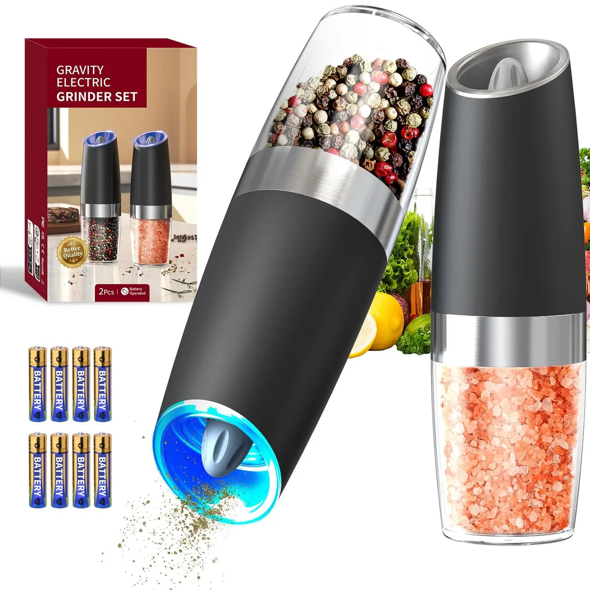  Iwatani DGS-KYMQ-50B Gravity Electric Salt and Pepper Grinder Set 135 ml Silver — product photo