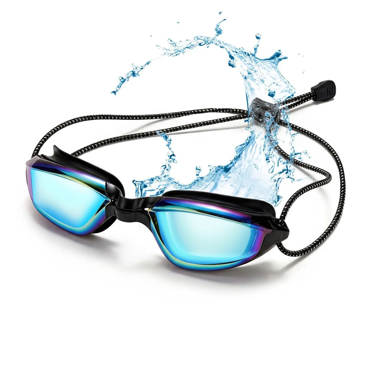  Aegend Swimming Goggles Black Bungee Strap Mirrored Lens — product photo