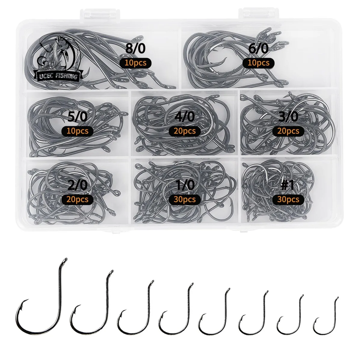 UCEC Circle Hook Assortment 150pcs High Carbon Steel Silver — product photo