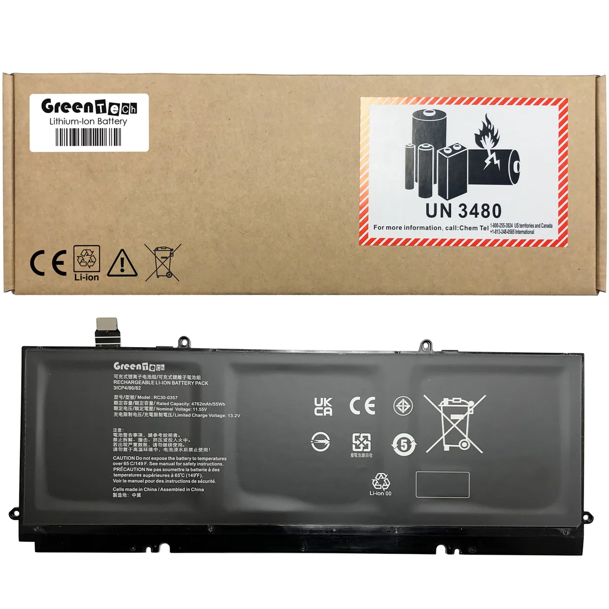 GreenTechLLC GreenTechLLC RC30-0357 laptop battery 11.55V 55Whr for Razer Book 13 2020 2021 — product photo
