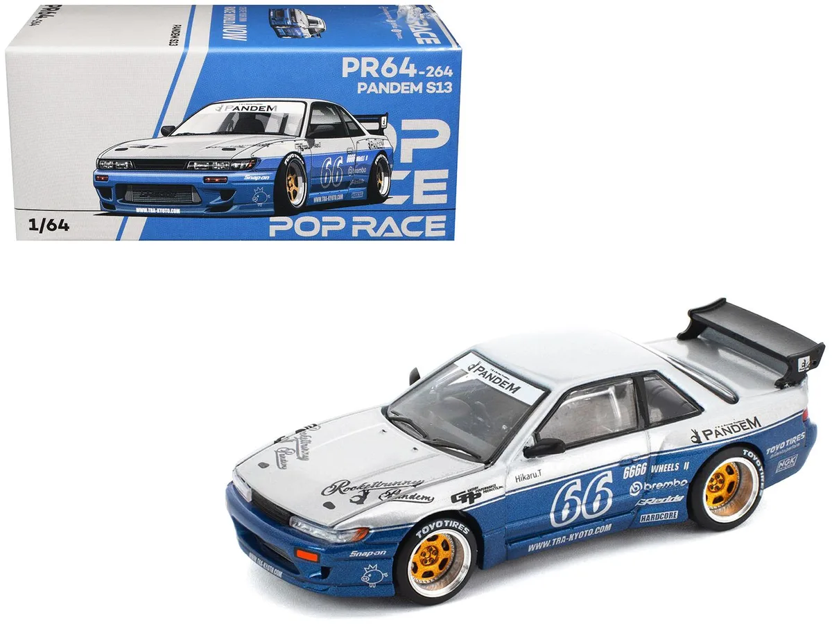 Pop Race Pop Race Pandem S13 RHD Silver Moontech Blue Metallic 1/64 Die Cast Model Car — product photo