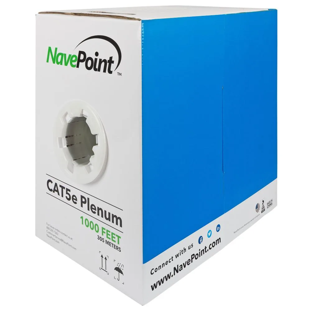 NavePoint NavePoint Cat5e Plenum 1000ft Black CCA 24AWG 350MHz UTP network ethernet cable — product photo