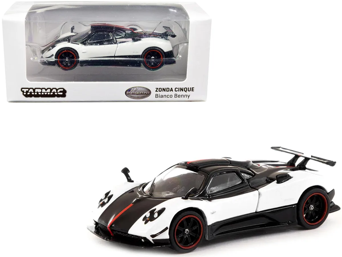 Tarmac Works Tarmac Works Pagani Zonda Cinque Bianco Benny White and Black "Global64" 1/64 Diecast Model Car — product photo