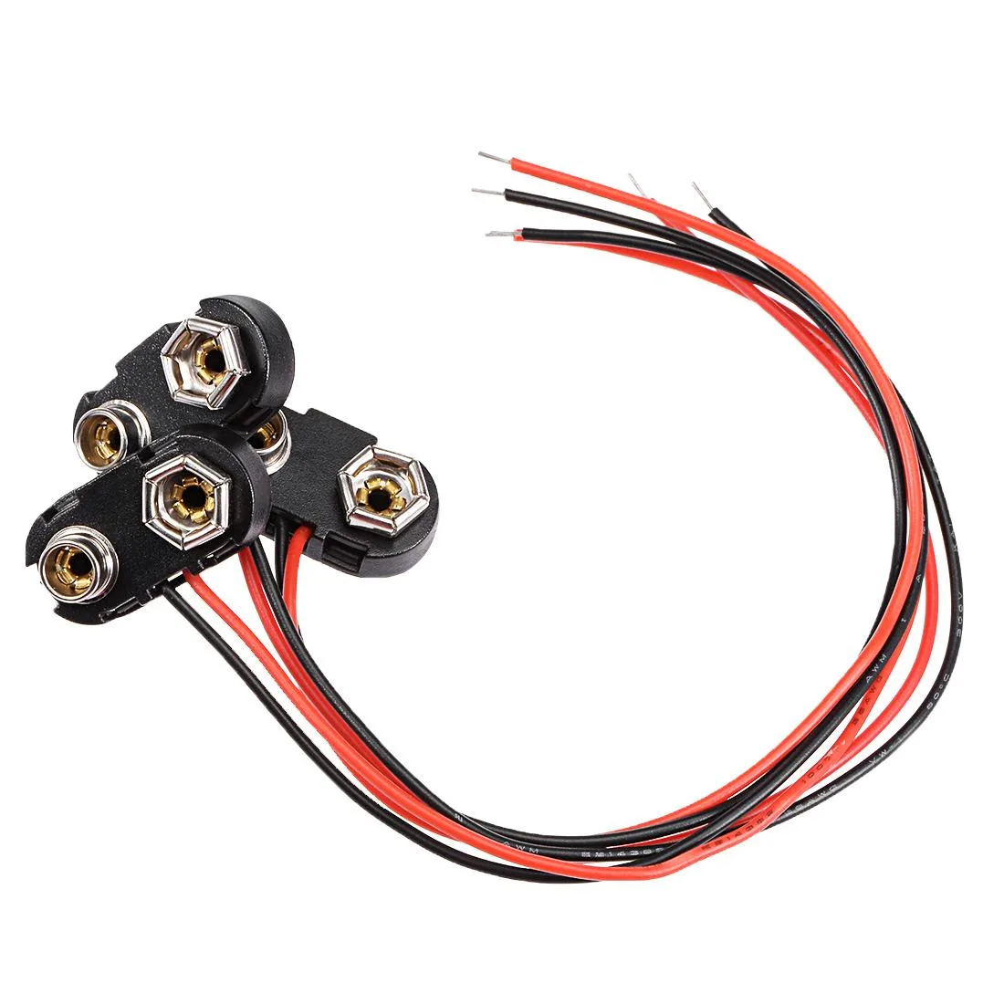Three new 9V battery clips with 15cm red and black tinned leads, T-type plastic shells, compact buckle size 24 x 12.3 x 7.5mm