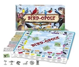 Colourful Bird-opoly board game box with bird illustrations