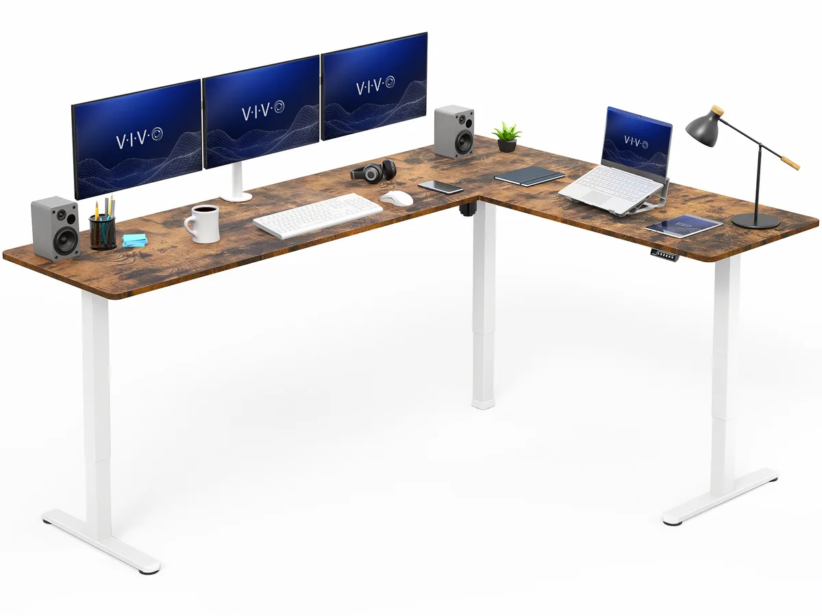 VIVO VIVO Vintage Brown / White Electric 84" x 63" Corner Desk office furniture — product photo