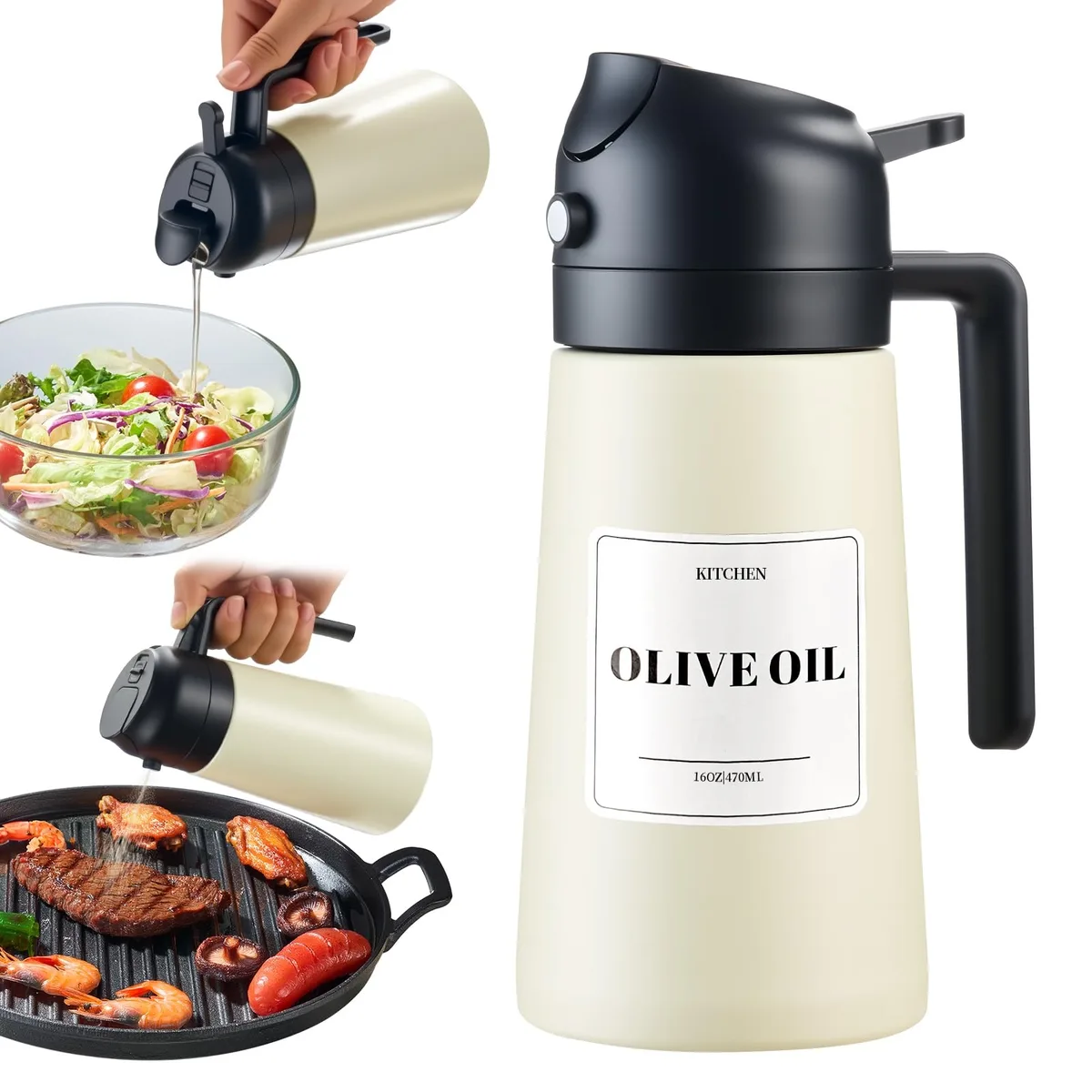 Oil Sprayer Applicator Black 16oz 470ml Stainless Steel 2-in-1 — product photo