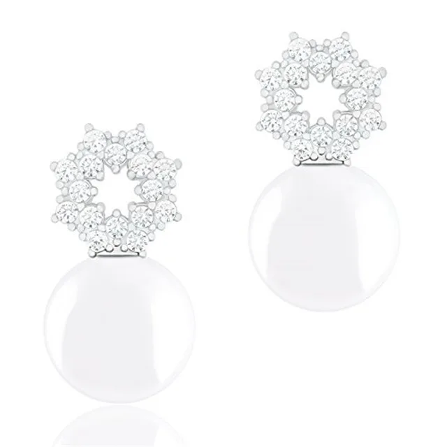 ORROUS &amp; CO ORROUS &amp; CO 18K Gold Plated White Shell Pearl Cubic Zirconia Wreath Drop Earrings 9.5-10 mm — product photo
