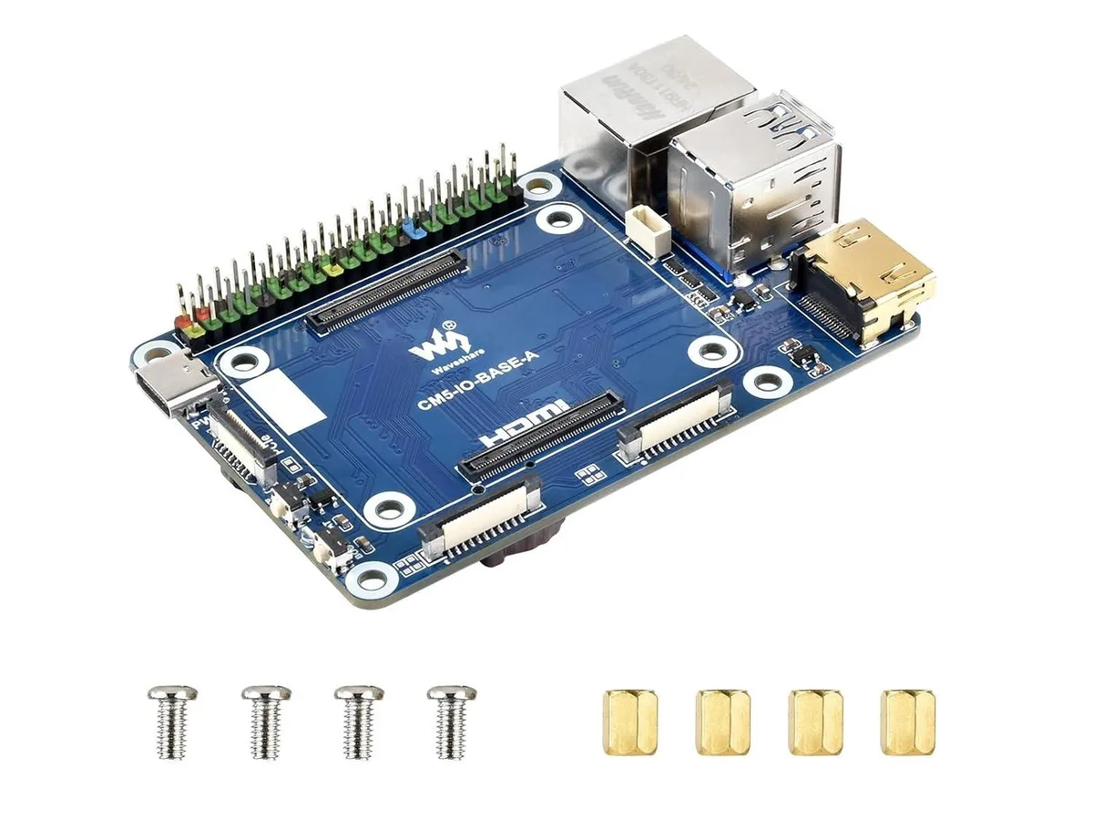 Green PCB development board with 40-pin GPIO header and CM5 socket