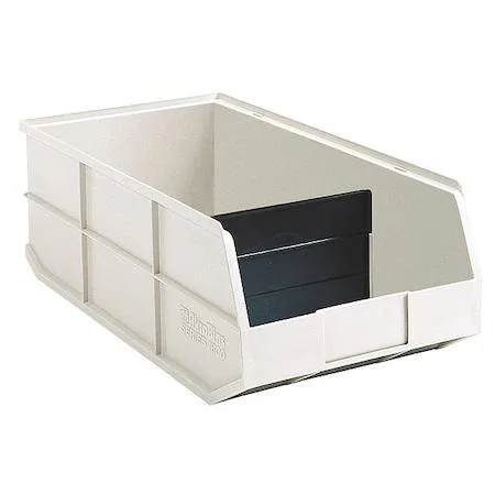 Beige plastic shelf storage bin with rear carry handle