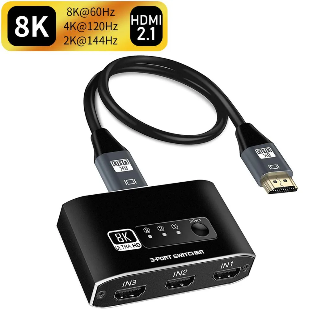 ESTONE ESTONE OZ8Q3-2 3-port 8K 60 Hz HDMI 2.1 video switch — product photo