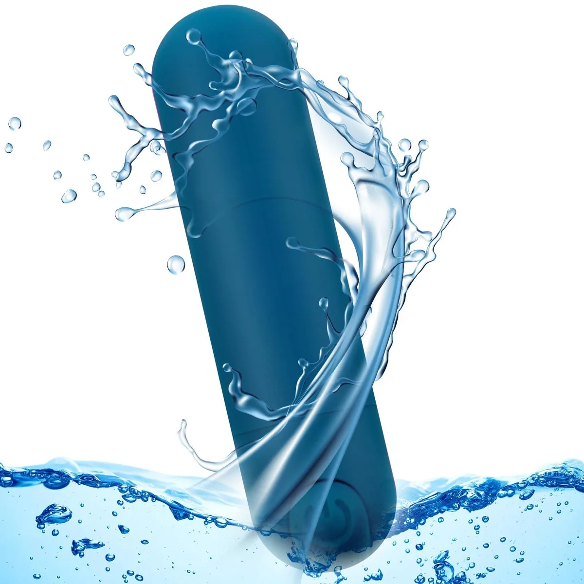 Small blue oval massager in smooth ABS plastic and silicone finish
