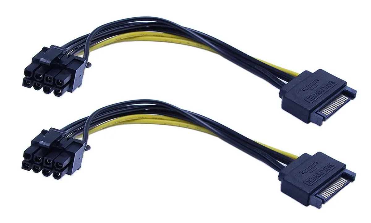  2 Pack SATA Male to 8 Pin (6+2 Pin) PCI-E Female Power Adapter Cable 20CM — product photo