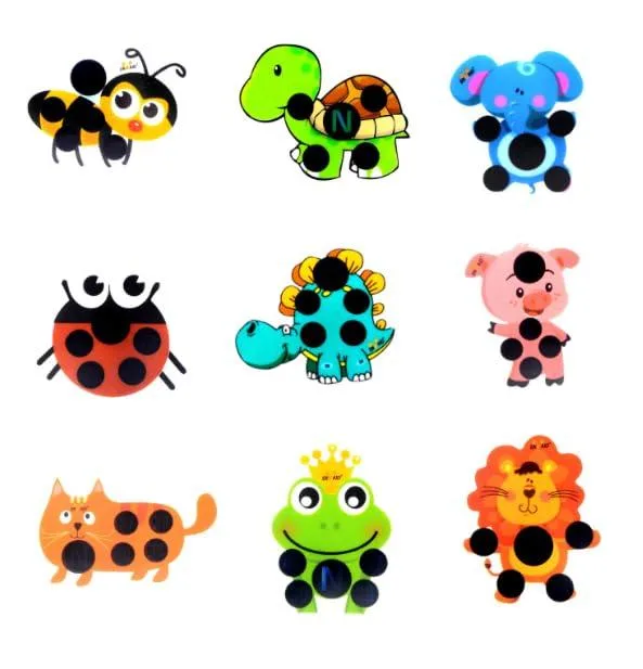 Six multicolour adhesive fever stickers on a backing sheet