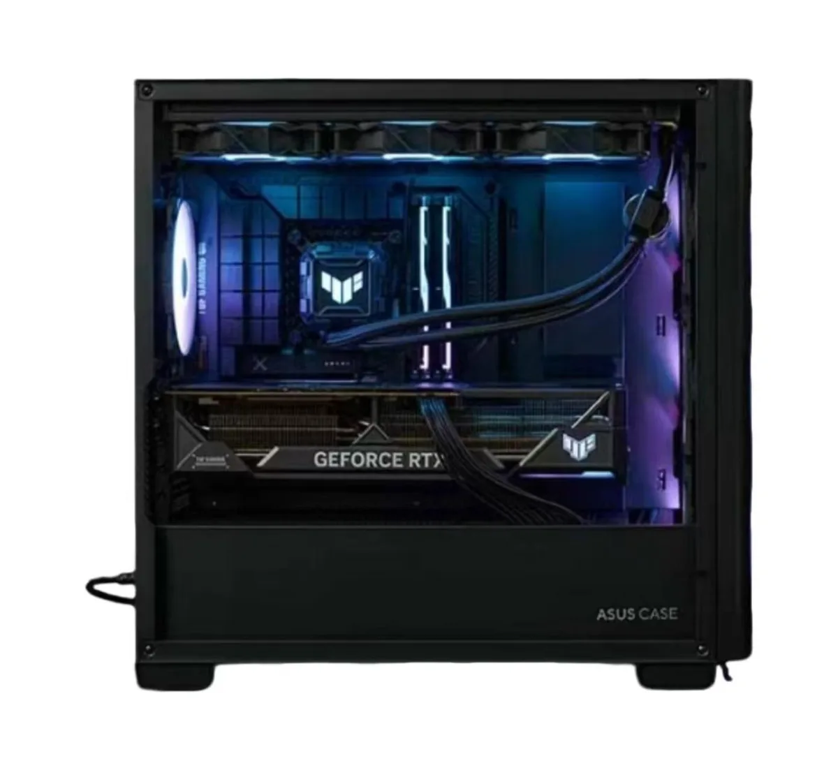 Shadow Black Micro-ATX case with floating glass front panel, steel frame, tempered glass side, vertical orientation