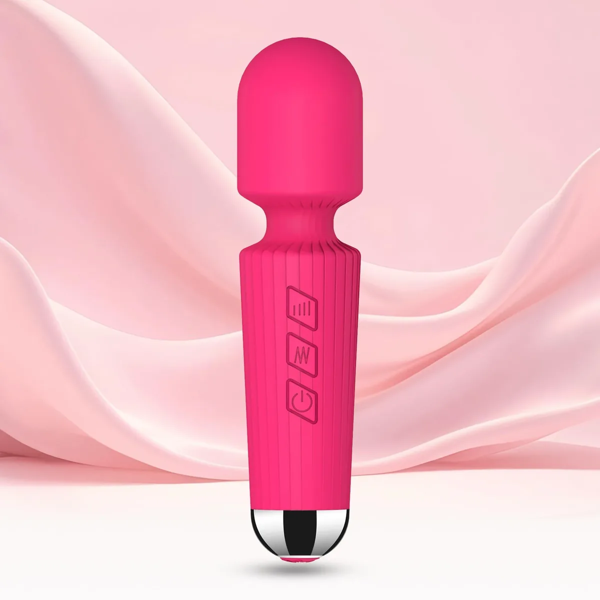 Compact red silicone wand massager, 6 inches long, lightweight at 95 grams
