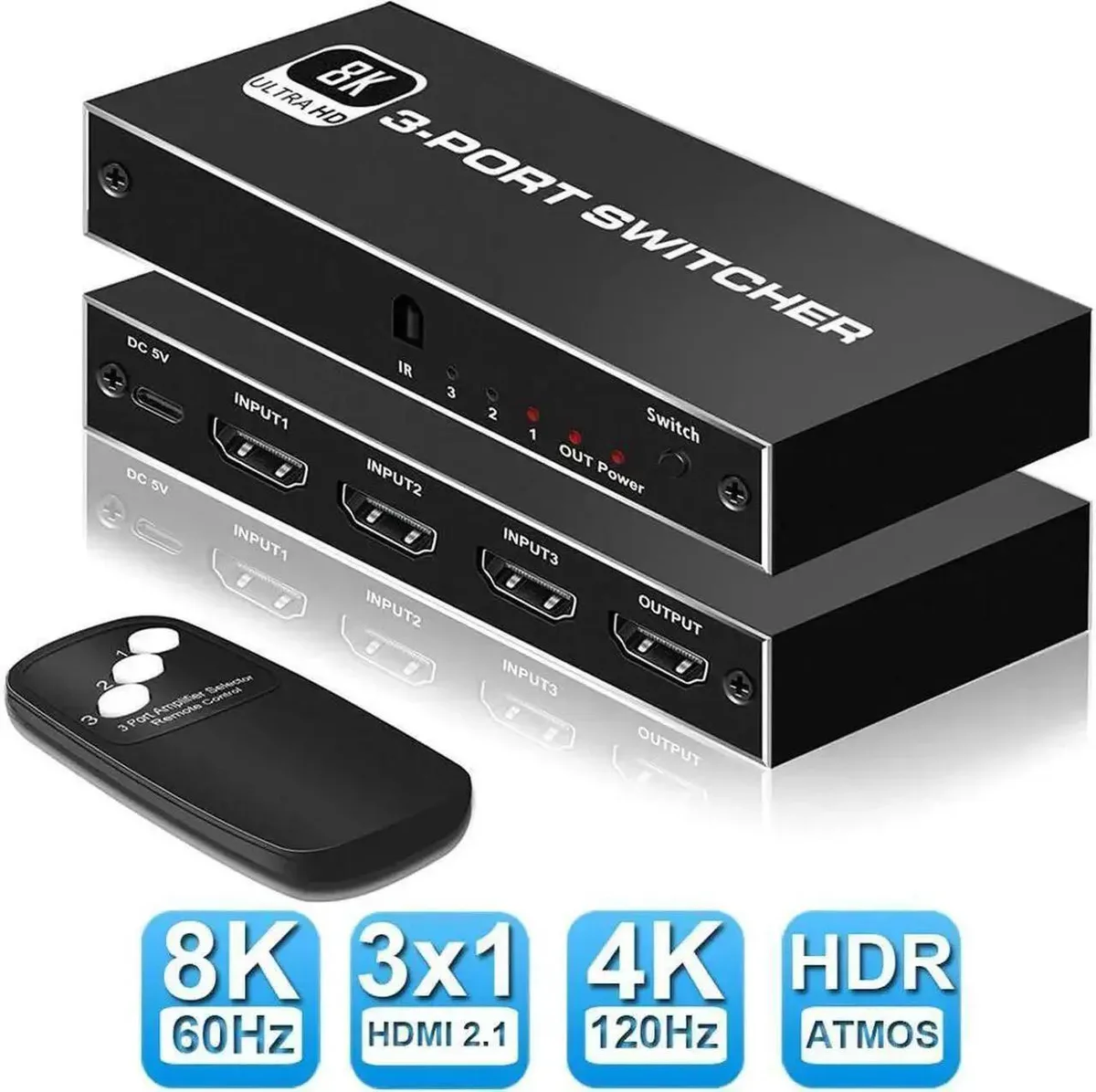 SMUGDESK SMUGDESK 3×1 HDMI 2.1 Switch Ultra HD Selector Switcher HDR Blu-ray Monitor Projector 48Gbps 8K@60Hz 4K@120Hz — product photo
