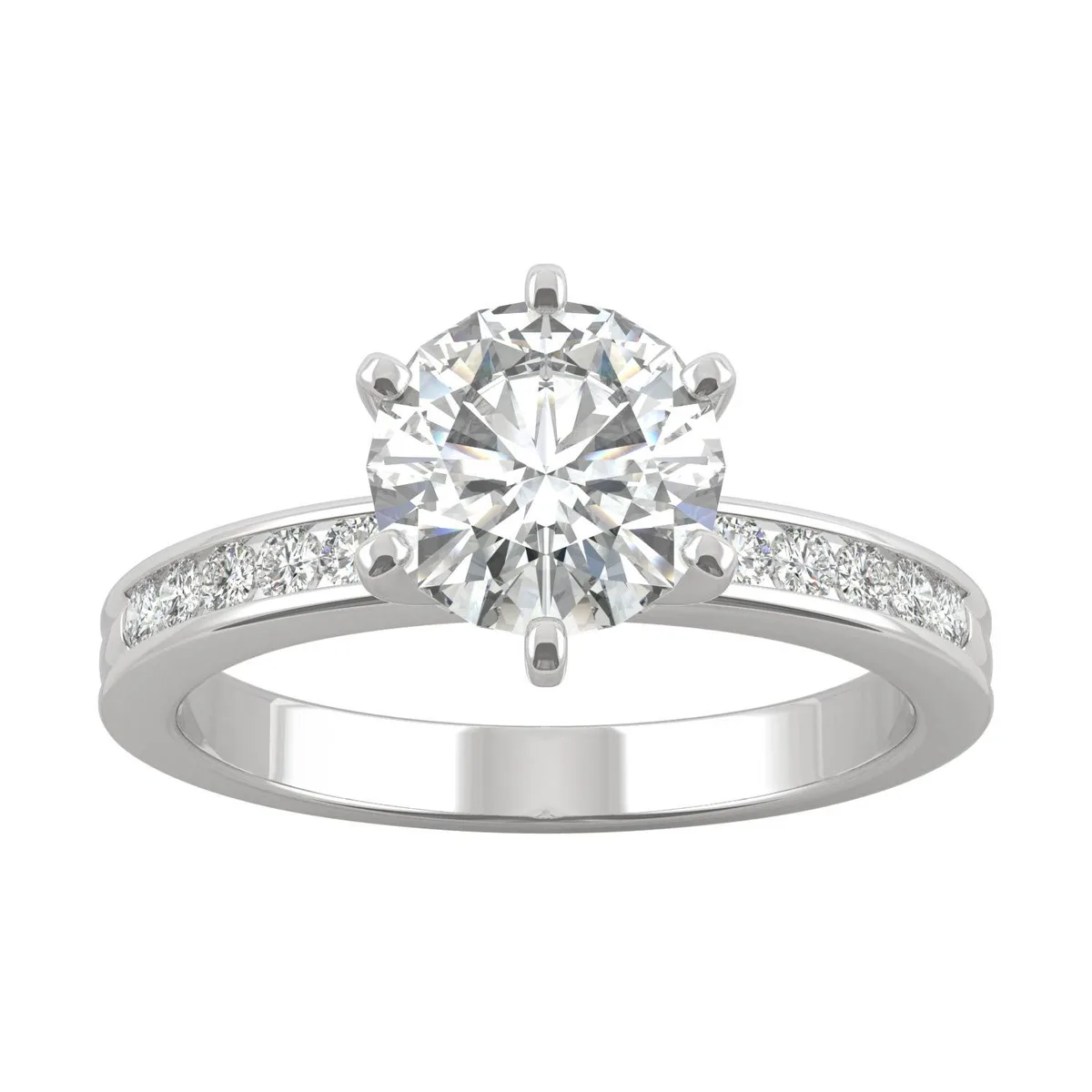 Charles &amp; Colvard Charles &amp; Colvard 14K White Gold 7.5mm Round Moissanite Engagement Ring Size 9 1.70cttw DEW — product photo
