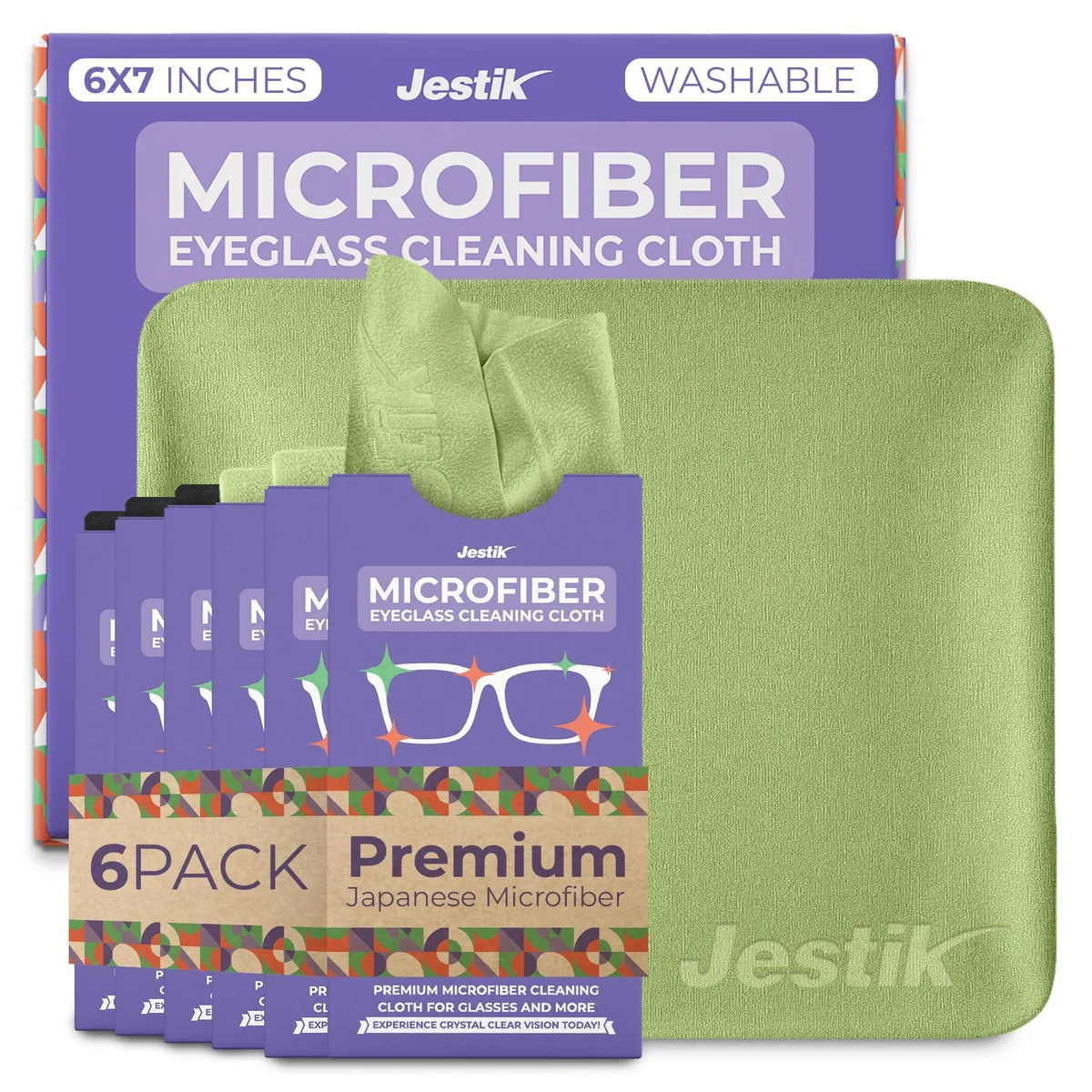  Jestik Microfiber Cleaning Cloth Pack of 6 Black &amp; Olive Green Glass Care — product photo