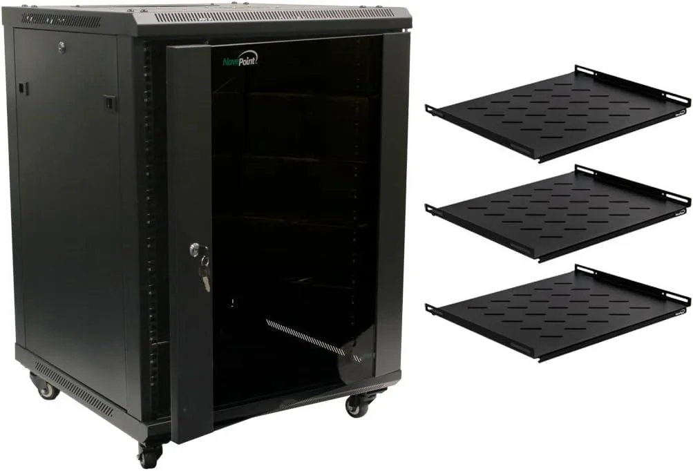 TAURKENAM TAURKENAM 15U Wall Mount Server Rack 24" Depth Glass Door Lock Casters Shelves — product photo