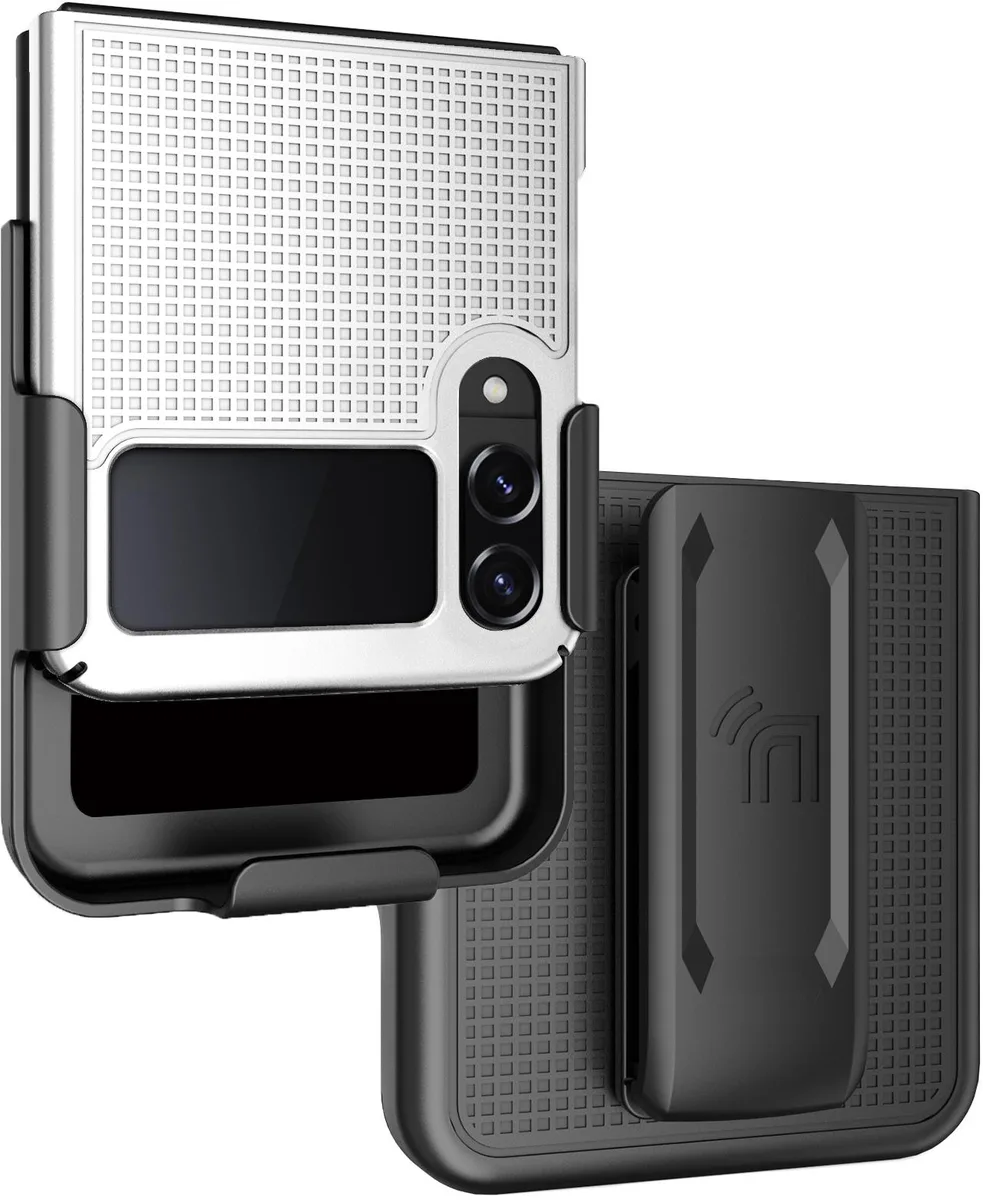 Nakedcellphone Nakedcellphone Grid Case + Belt Clip Holster Pearl White for Samsung Galaxy Z Flip 4 5G 2022 — product photo