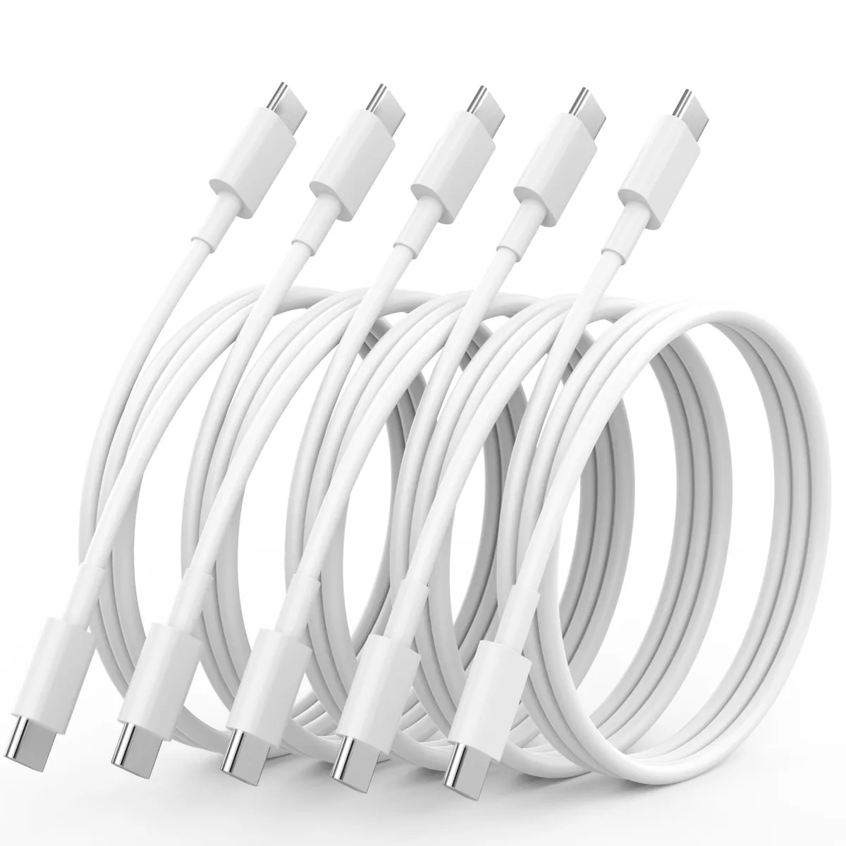 Plnhixt USB C Cable 5-Pack 6ft 60W White — product photo