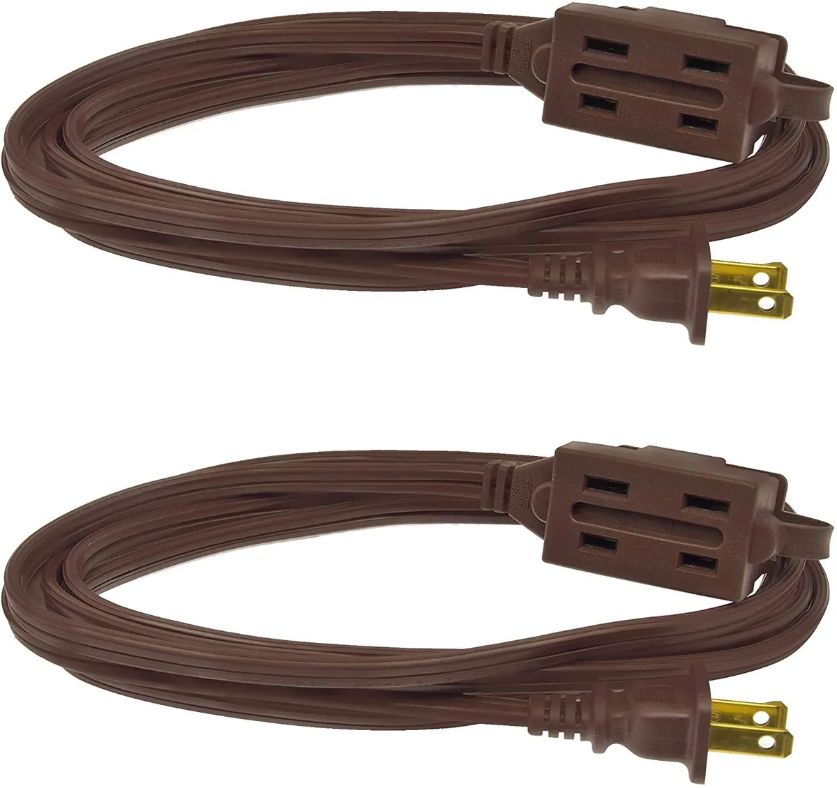  Clear Power 2-Pack 6 ft 3-Outlet Extension Cord 16/2 SPT-2 Brown Polarized Plug Safety Cap DCIC-00352P-DC — product photo