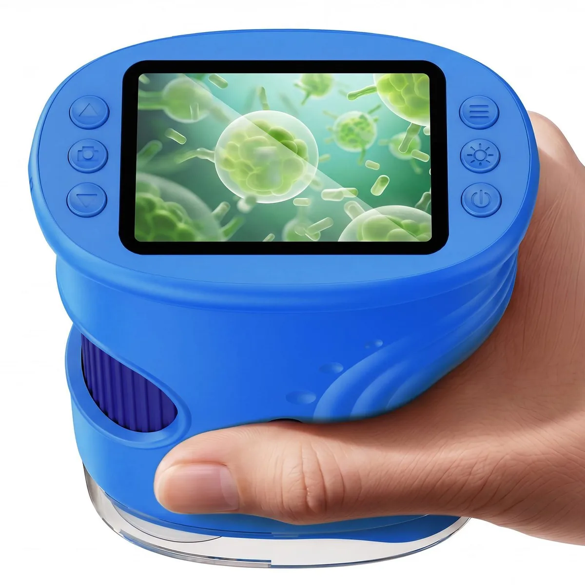 Blue handheld digital microscope with 2.0 inch IPS screen and 12 piece kit