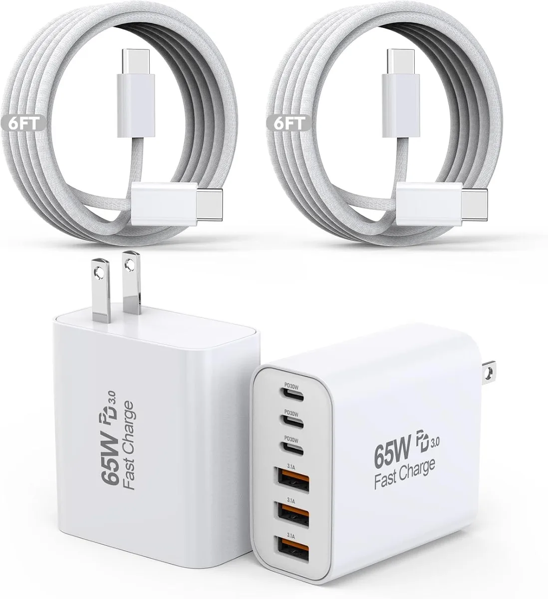 ONITOON ONITOON 65W 6-Port USB-C Charger 2-Pack with 60W Cable — product photo