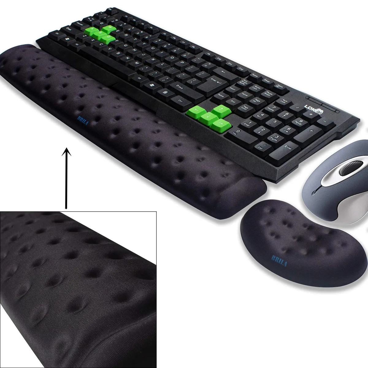  BRILA BRI-WRMH-BL Memory Foam Wrist Rest Set Black 46 Massaging Holes — product photo