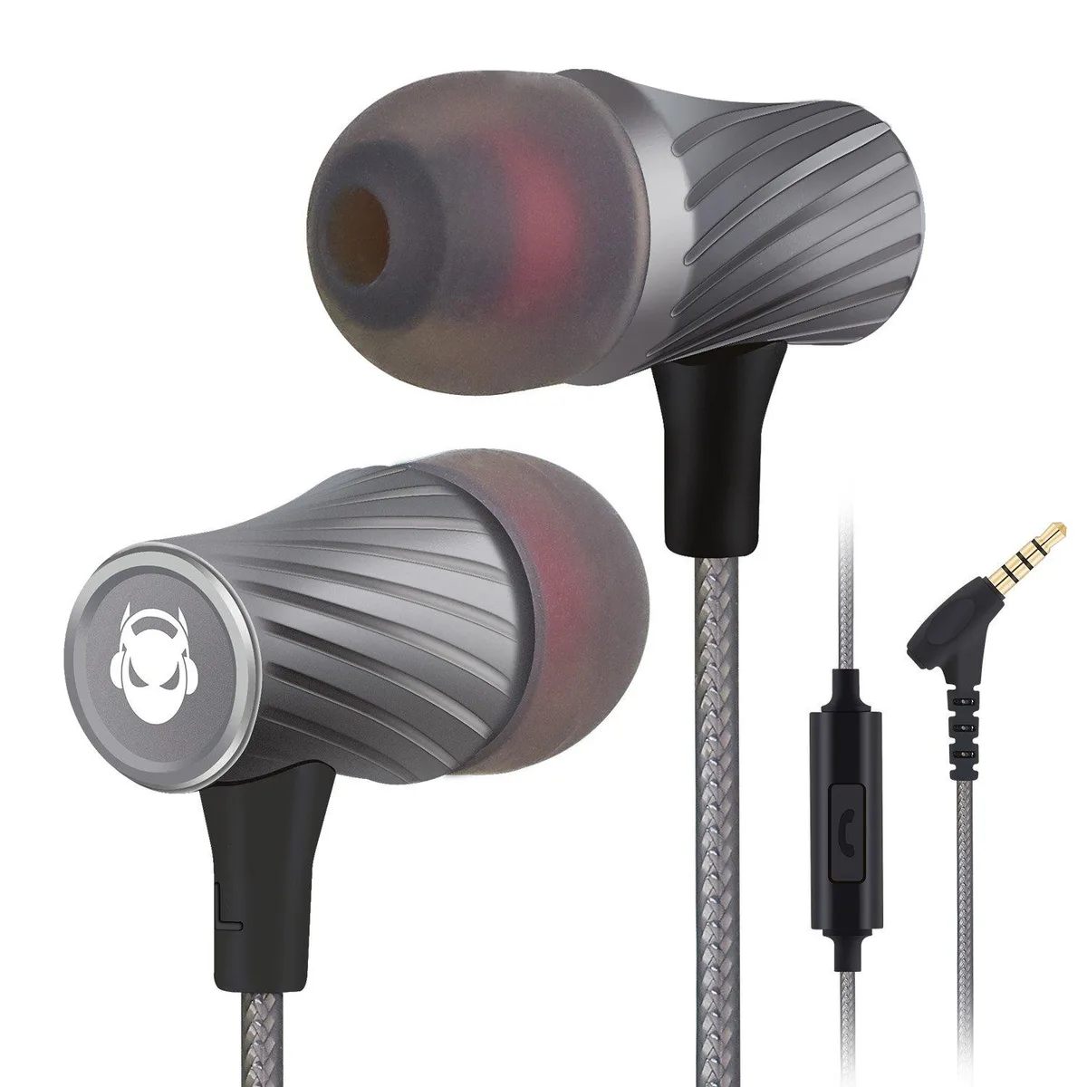 Silver in-ear wired earbuds with microphone and 3.5mm plug