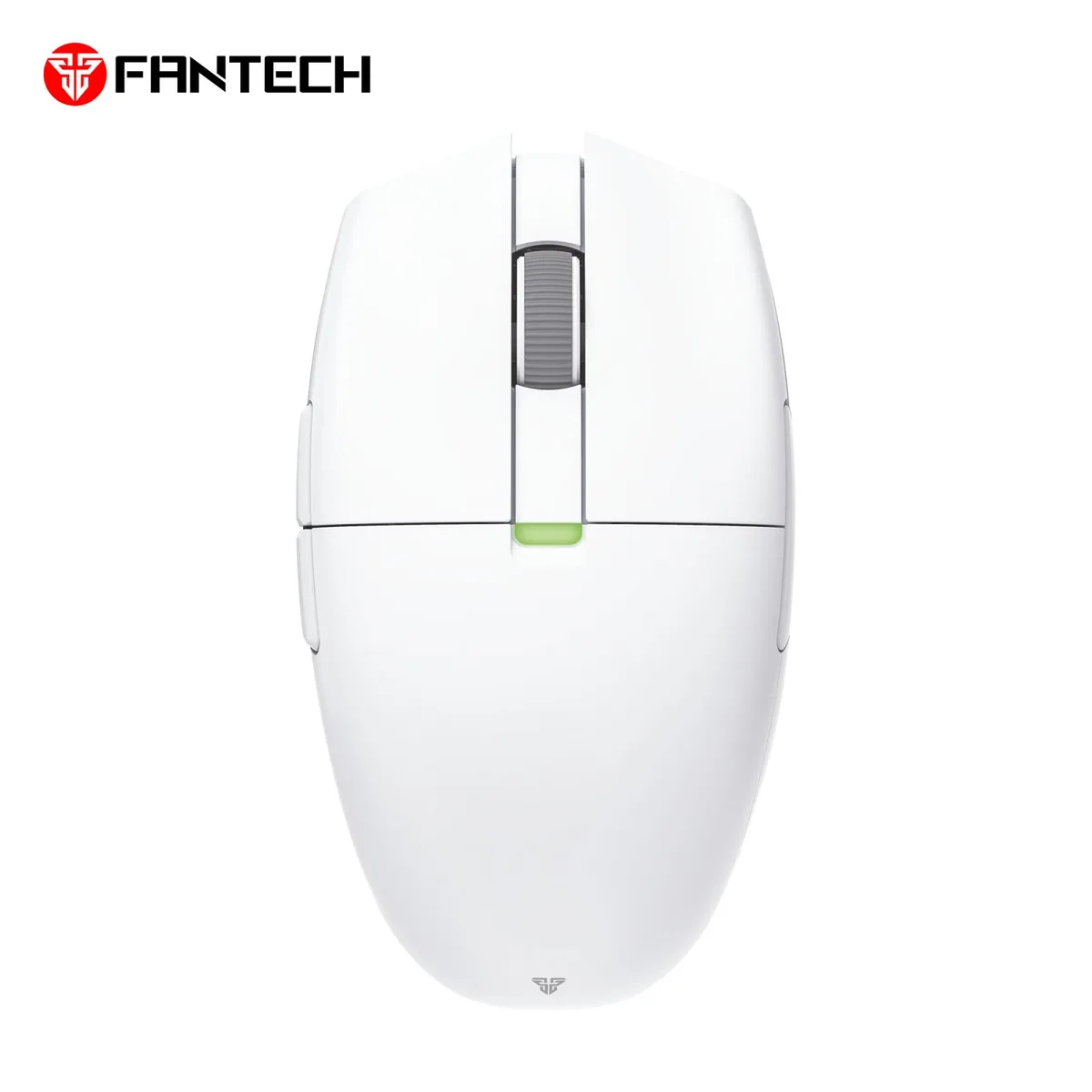 White ambidextrous gaming mouse with transparent blue shell and pink dots