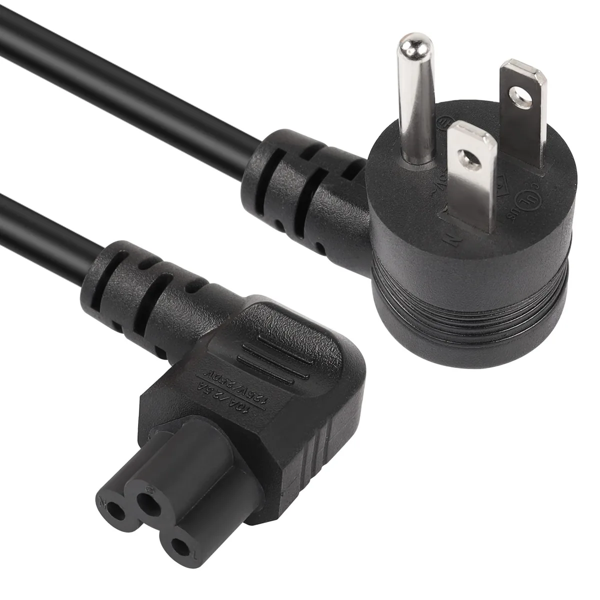  GE 90° Down Angle NEMA 5-15P to Right Angle IEC 320 C5 AC Power Cord for Laptop 1.5m Black — product photo