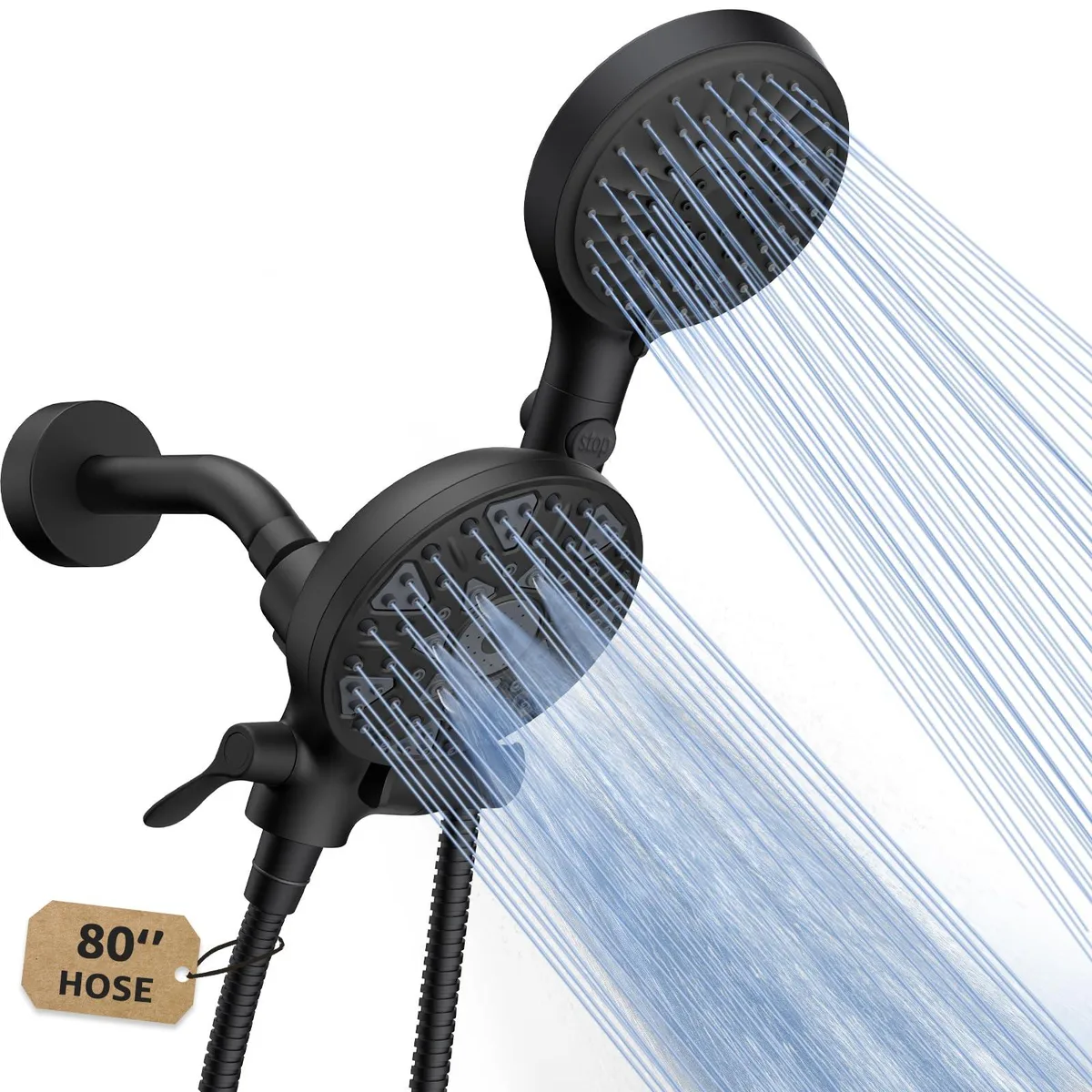  AUTO-VOX Dual Handheld Shower Head Combo 12 Pack 48 Settings 80 Inch Hose Black — product photo