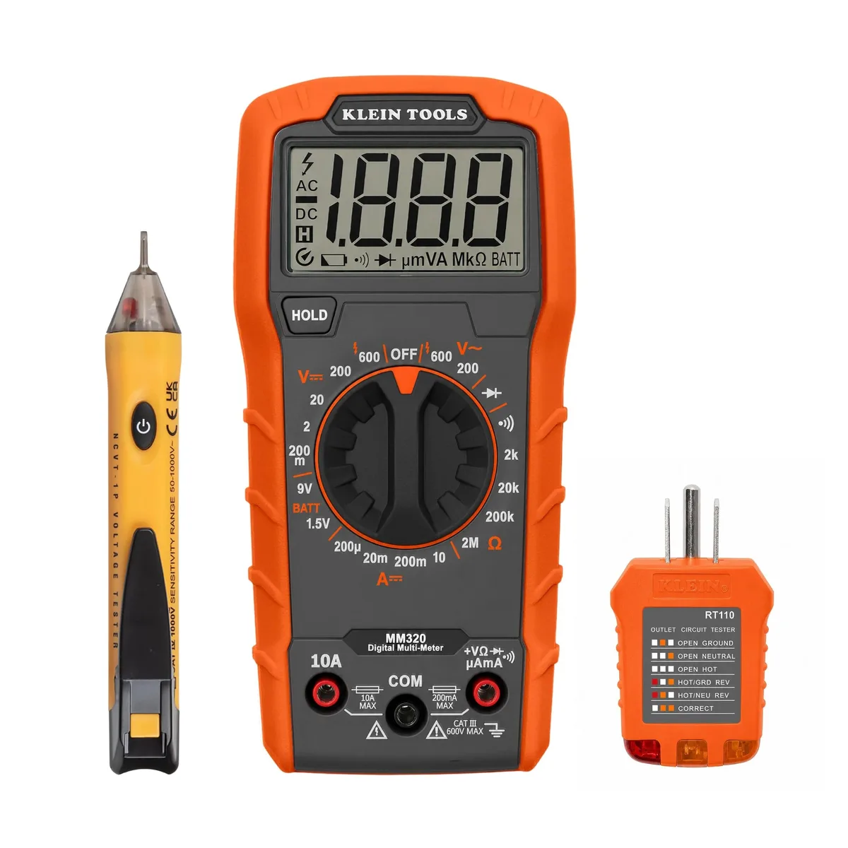 Electrical test kit with multimeter, voltage tester, outlet tester