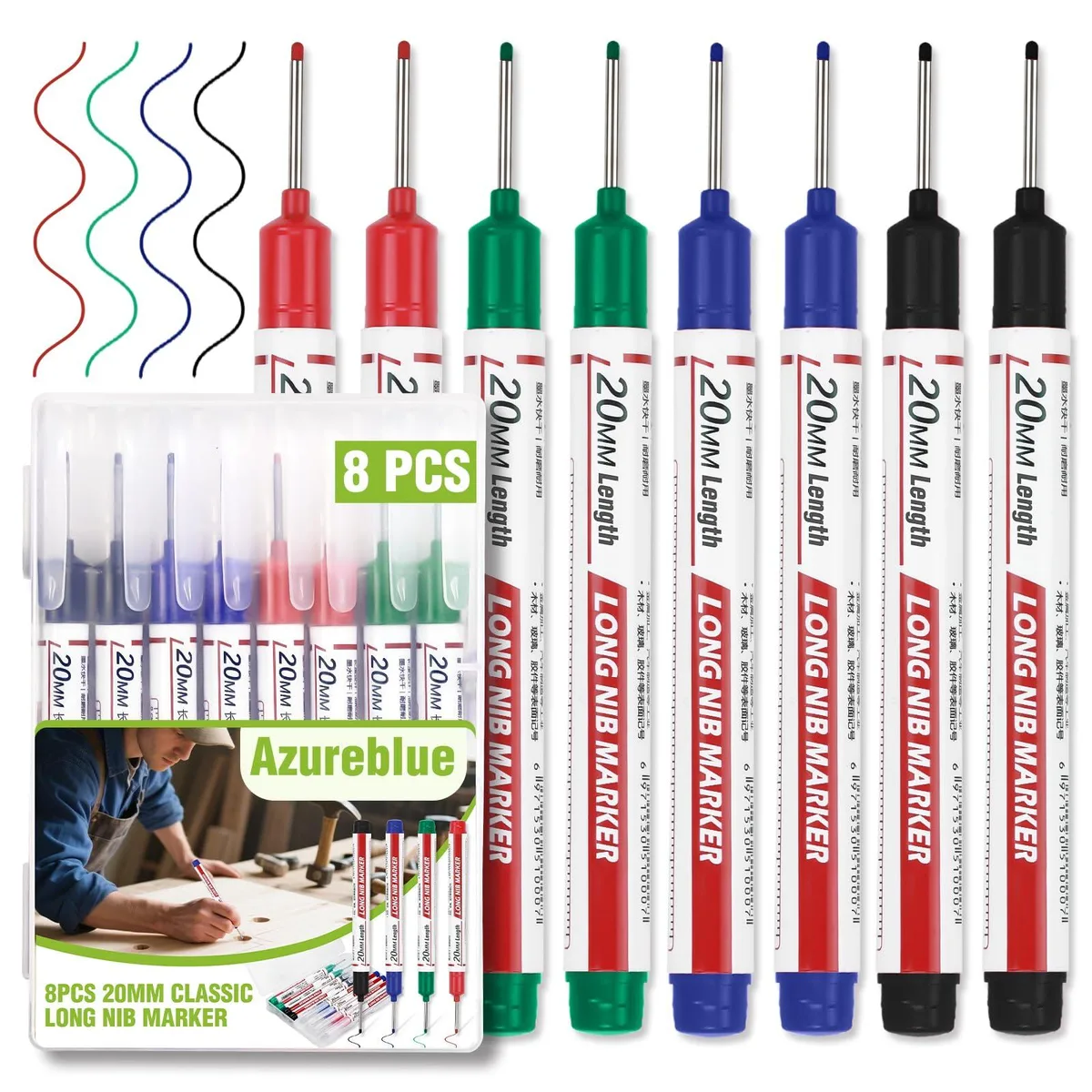  8pcs Long Nib Marker Pens Deep Hole 20mm Nib 24hr Support — product photo