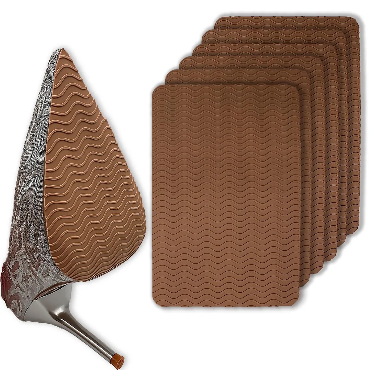 Six black rectangular rubber grip pads with wave texture, each 3.9 by 6.7 inches