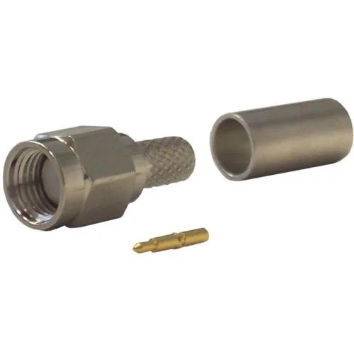 SMA male plug connector with silver finish for 195 cable