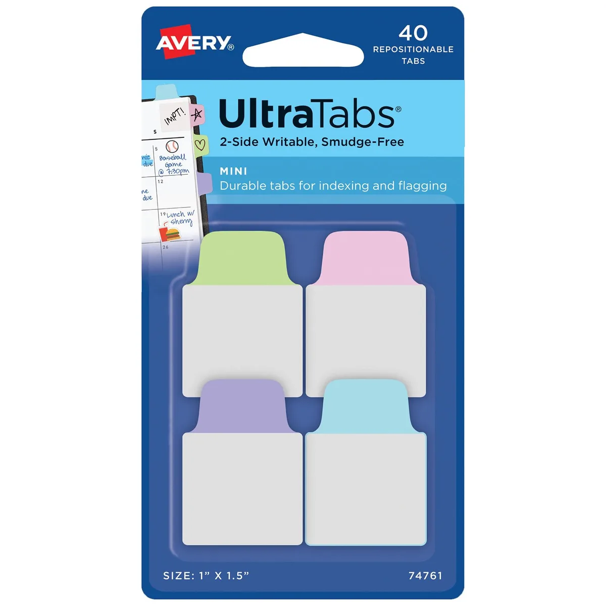  Avery 74761 Mini Ultra Tabs 1" x 1.5" 40 repositionable tabs — product photo
