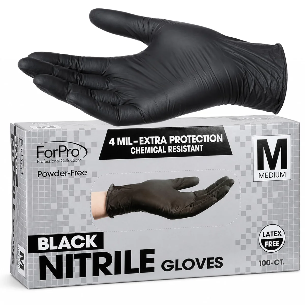 ForPro Professional Collection Nitrile Gloves Black Medium 100-Count 4 Mil — product photo