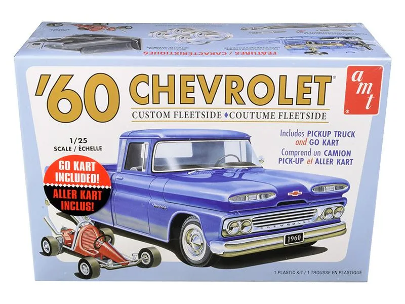 AMT AMT 1063M 1960 Chevrolet Custom Fleetside Pickup Truck with Go Kart 1/25 Scale Model Kit — product photo