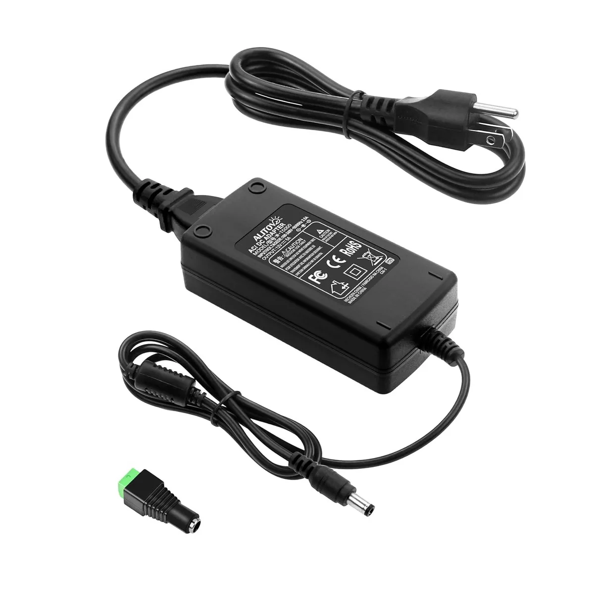 Black rectangular power adapter with 5.5x2.5mm DC output jack