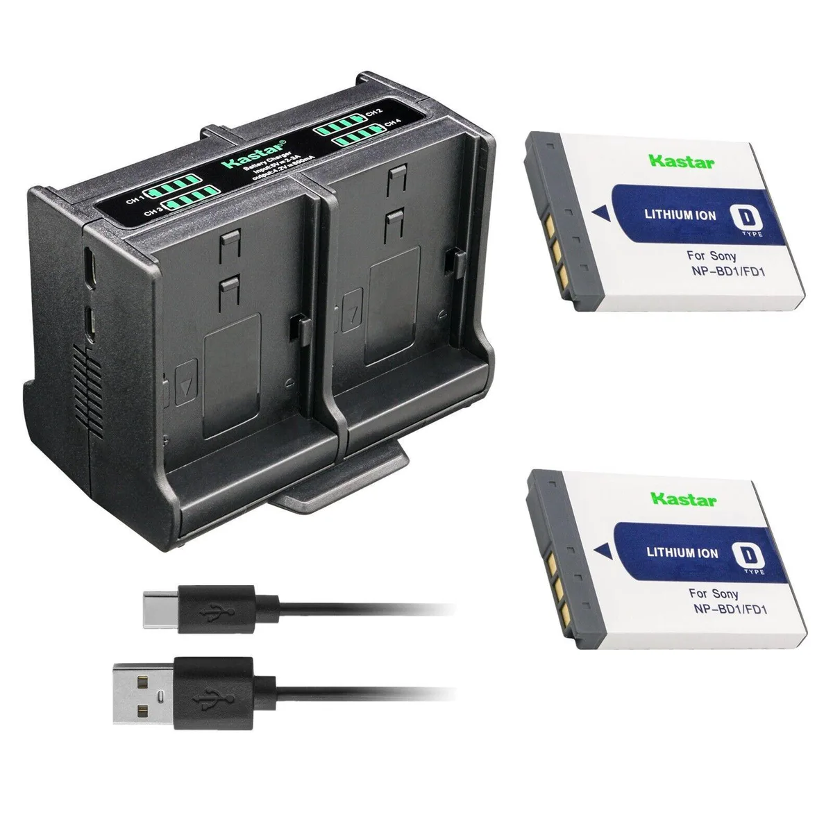 Kastar Kastar NP-BD1 2-Pack Battery and Quadruple Charger — product photo