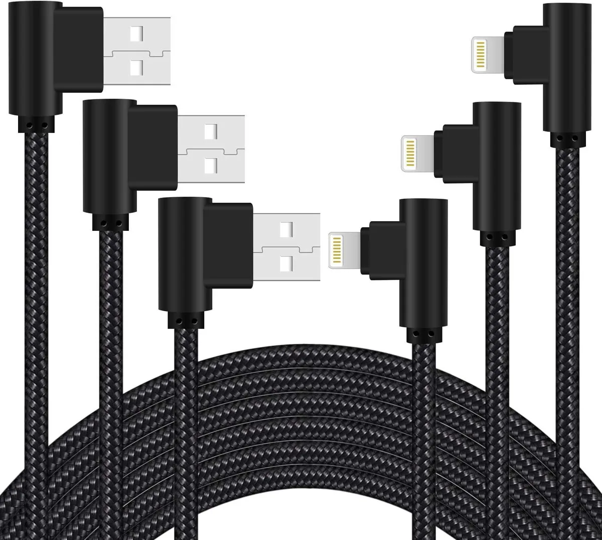 MCHOSE MCHOSE 3 Pack 90 Degree Nylon Braided Lightning Cable 3ft Black — product photo