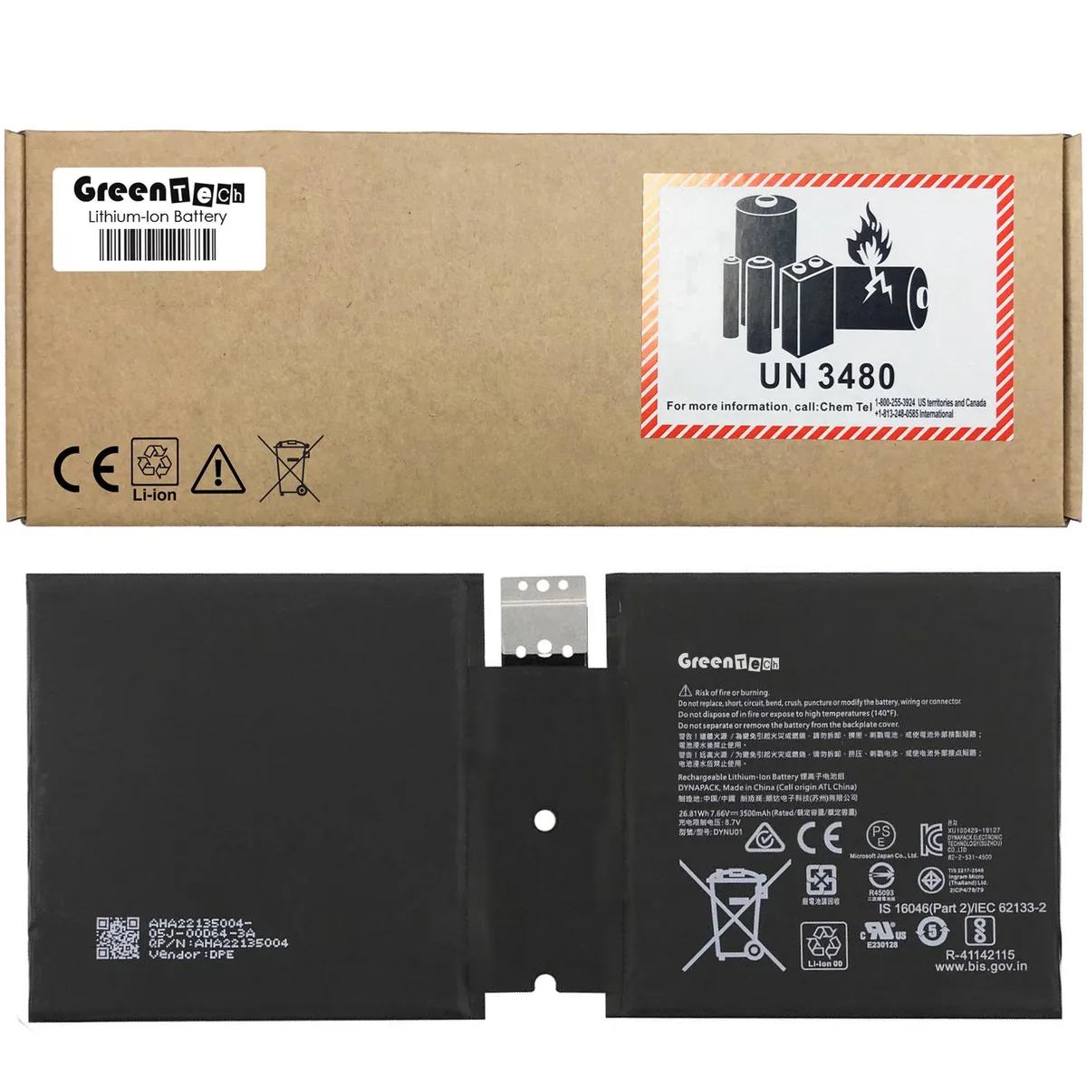 GreenTechLLC GreenTechLLC 1901 laptop battery 7.66V 3500mAh 26.81Wh 2-cell for Surface Go 2 1901 1926 1927 — product photo